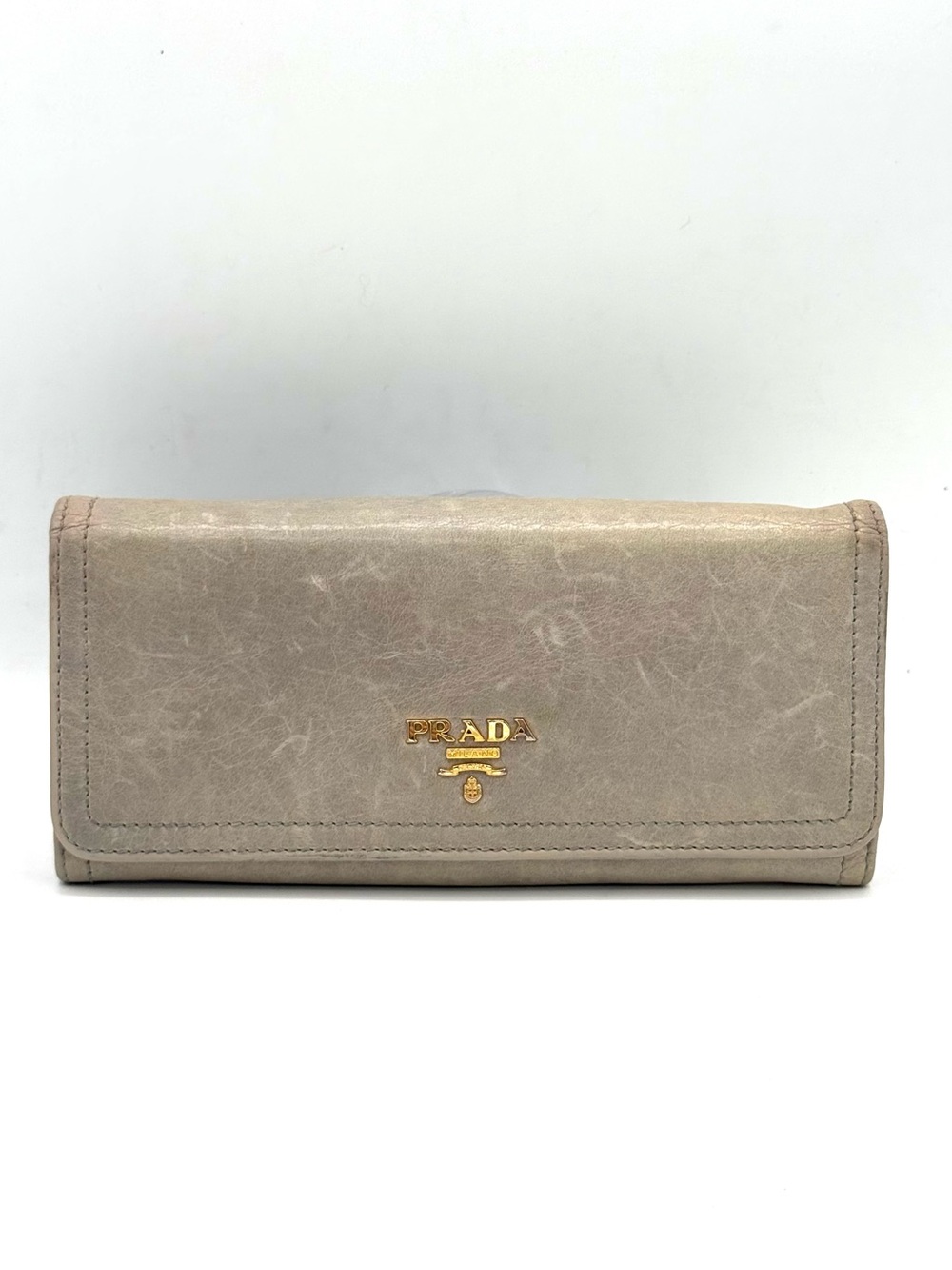 Prada Gray Leather Continental Wallet ✅Authentic w/ Chain